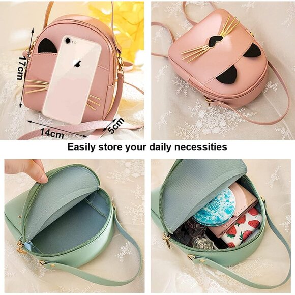 Pink PU Leather Girls Bag Multiple Carry Styles Compact Cute Princess Gift - Picture 4 of 5